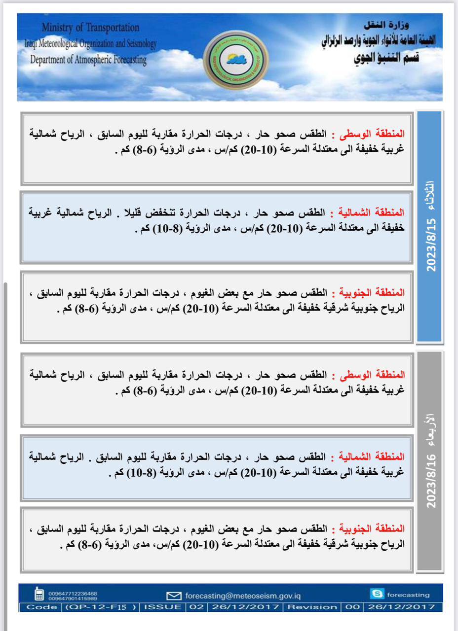 وكذلك غدًا الأحد، توقعت الهيئة أن يكون الطقس صحوًا حارًا مع بعض القطع من الغيوم، ودرجات الحرارة مقاربة ليوم السبت.